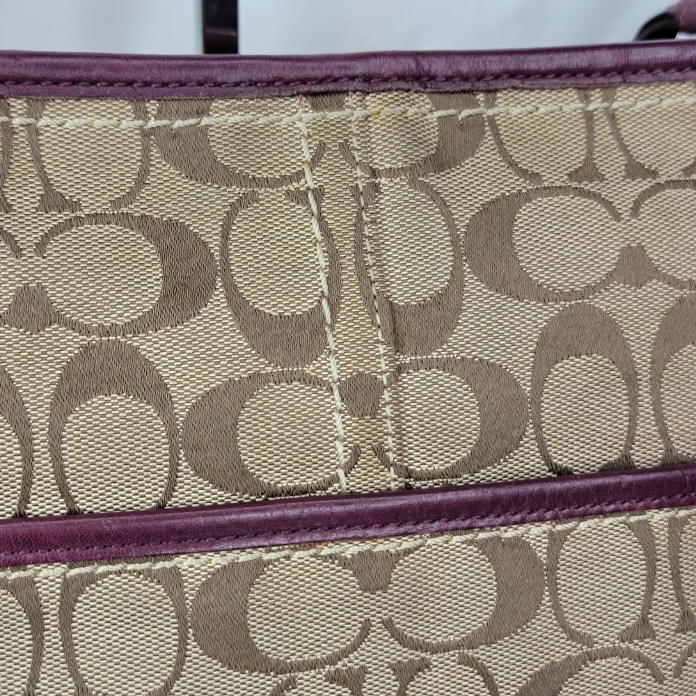 Coach Signature Canvas and Leather Shoulder Bag - Brown‎ and Purple